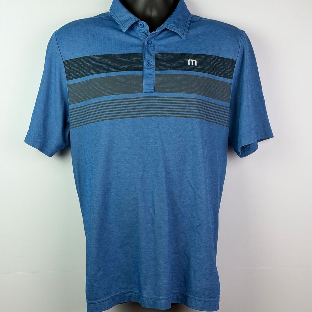 TravisMathew Blue Striped Polo Shirt M Golf Casual Logo - Picture 5 of 10